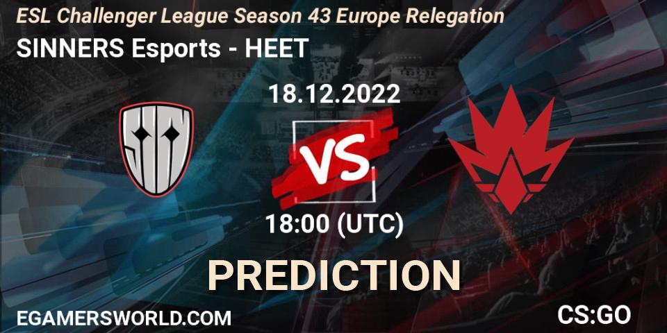 SINNERS Esports vs HEET: Match Prediction. 18.12.2022 at 18:00, Counter-Strike (CS2), ESL Challenger League Season 43 Europe Relegation