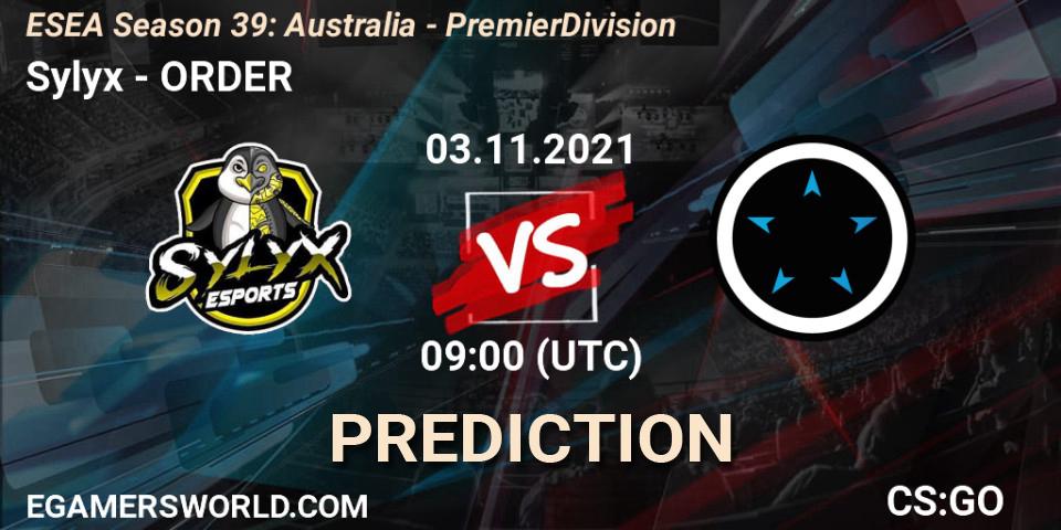 Sylyx vs ORDER: Match Prediction. 03.11.2021 at 09:00, Counter-Strike (CS2), ESEA Season 39: Australia - Premier Division