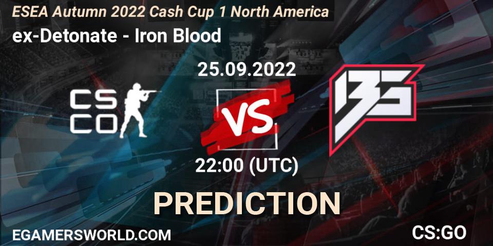 ex-Detonate vs Iron Blood: Match Prediction. 25.09.2022 at 22:00, Counter-Strike (CS2), ESEA Autumn 2022 Cash Cup 1 North America