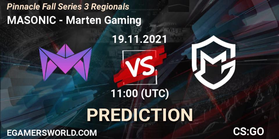 MASONIC vs Marten Gaming: Match Prediction. 19.11.2021 at 11:20, Counter-Strike (CS2), Pinnacle Fall Series 3 Regionals