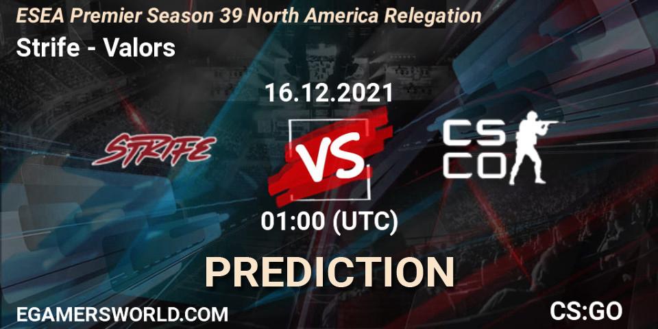 Strife vs Valors: Match Prediction. 16.12.2021 at 01:00, Counter-Strike (CS2), ESEA Premier Season 39 North America Relegation
