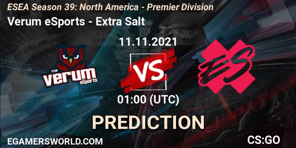 Verum eSports vs Extra Salt: Match Prediction. 11.11.2021 at 01:00, Counter-Strike (CS2), ESEA Season 39: North America - Premier Division