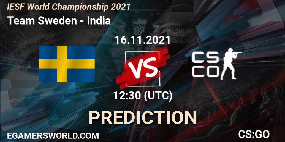 Team Sweden vs India: Match Prediction. 16.11.2021 at 12:45, Counter-Strike (CS2), IESF World Championship 2021