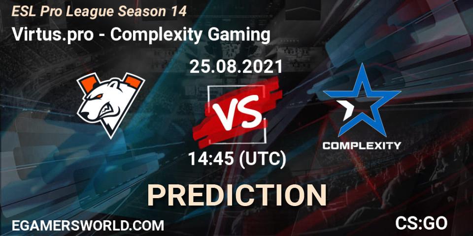 Virtus.pro vs Complexity Gaming: Match Prediction. 25.08.2021 at 16:05, Counter-Strike (CS2), ESL Pro League Season 14