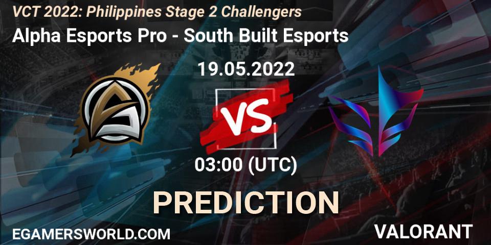 Alpha Esports Pro vs South Built Esports: Match Prediction. 19.05.2022 at 03:00, VALORANT, VCT 2022: Philippines Stage 2 Challengers