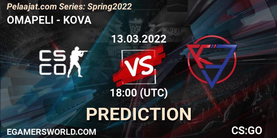 OMAPELI vs KOVA: Match Prediction. 13.03.2022 at 18:00, Counter-Strike (CS2), Pelaajat.com Series: Spring 2022