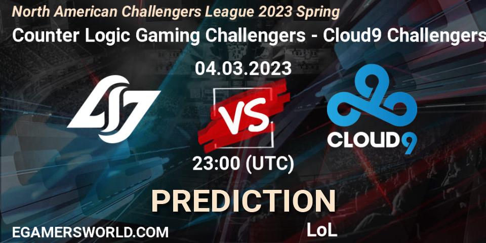 Counter Logic Gaming Challengers vs Cloud9 Challengers: Match Prediction. 04.03.23, LoL, NACL 2023 Spring - Group Stage