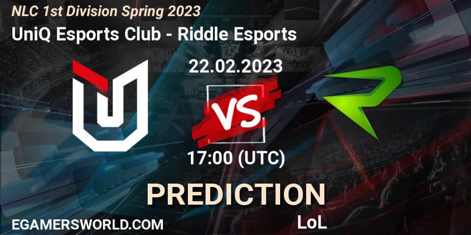 UniQ Esports Club vs Riddle Esports: Match Prediction. 22.02.23, LoL, NLC 1st Division Spring 2023