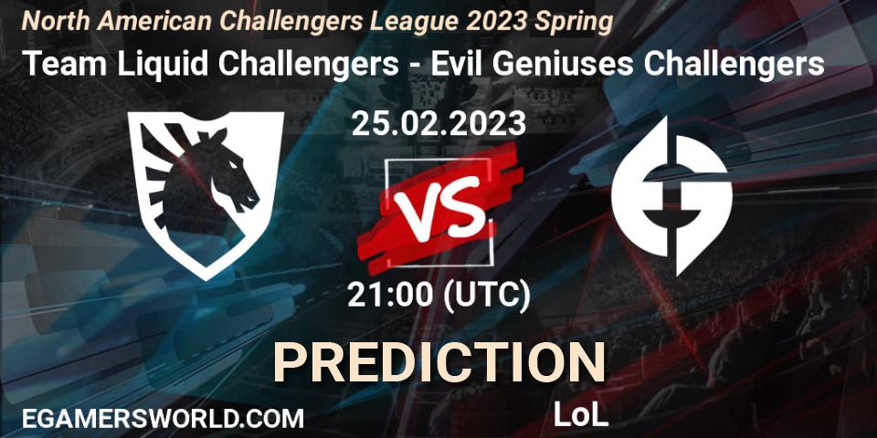 Team Liquid Challengers vs Evil Geniuses Challengers: Match Prediction. 25.02.2023 at 21:00, LoL, NACL 2023 Spring - Group Stage