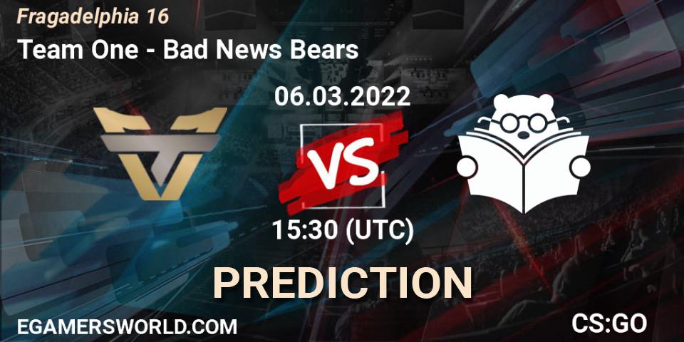 Team One vs Bad News Bears: Match Prediction. 06.03.2022 at 15:55, Counter-Strike (CS2), Fragadelphia 16
