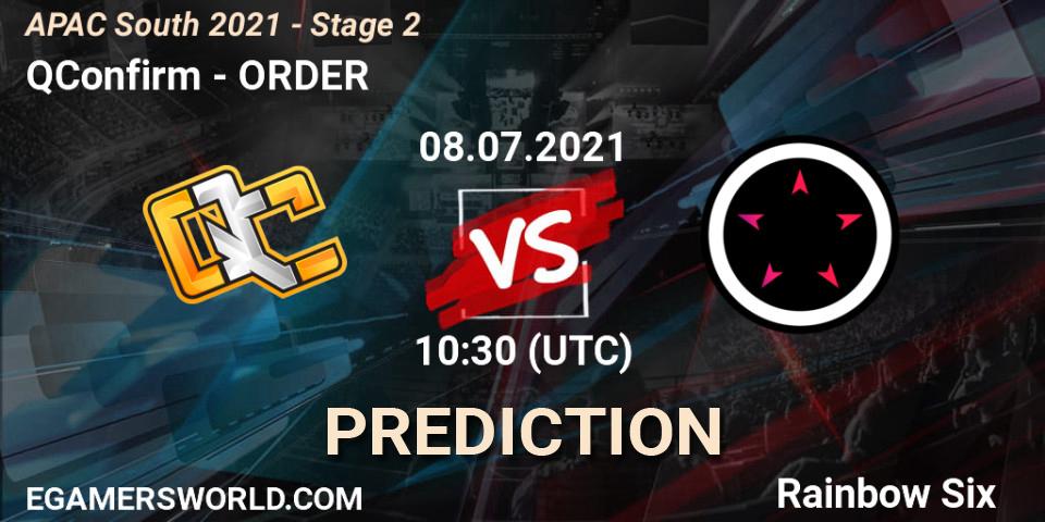 QConfirm vs ORDER: Match Prediction. 08.07.2021 at 10:30, Rainbow Six, APAC South 2021 - Stage 2