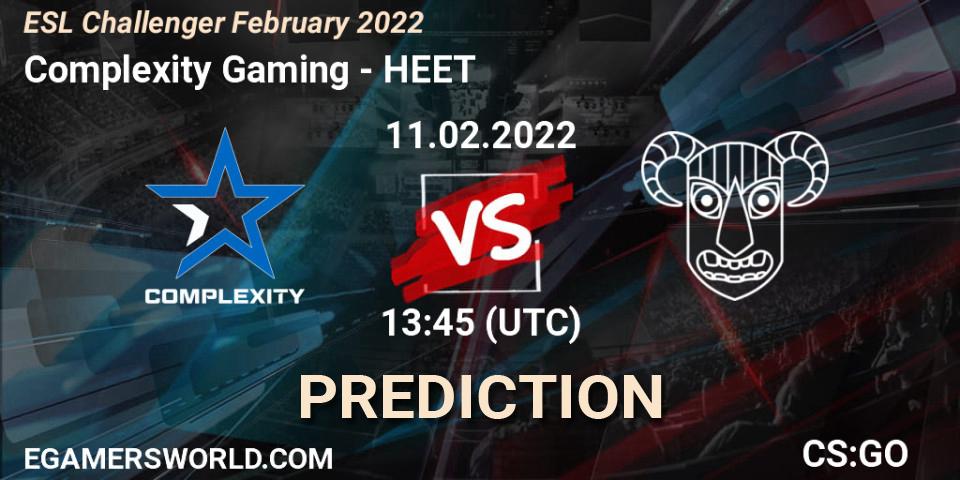 Complexity Gaming vs HEET: Match Prediction. 11.02.2022 at 14:00, Counter-Strike (CS2), ESL Challenger February 2022