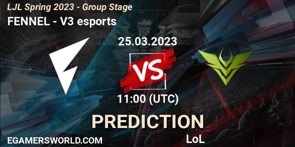 FENNEL vs V3 esports: Match Prediction. 25.03.23, LoL, LJL Spring 2023 - Group Stage