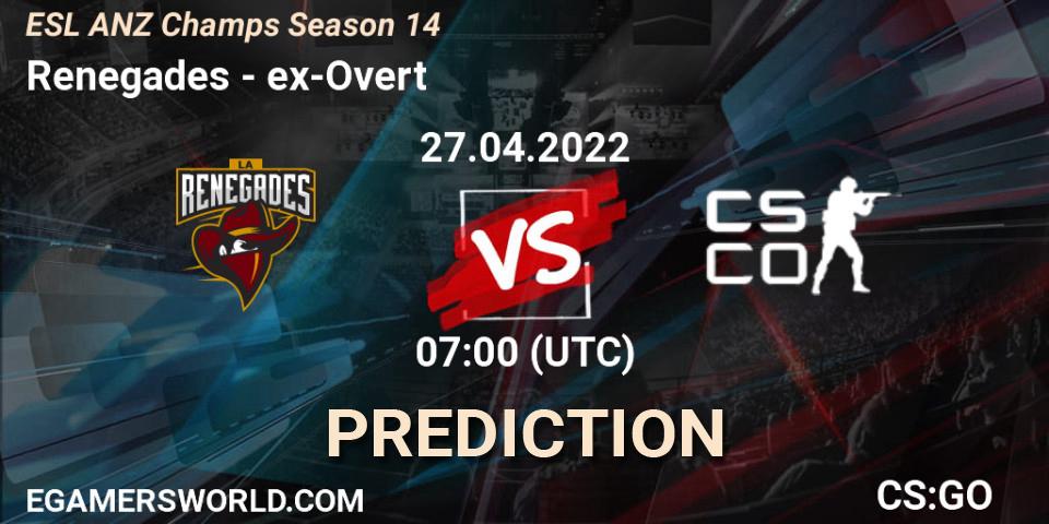 Renegades vs ex-Overt: Match Prediction. 27.04.22, CS2 (CS:GO), ESL ANZ Champs Season 14