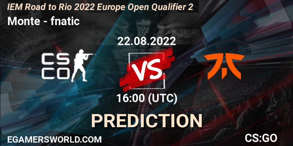 Monte vs fnatic: Match Prediction. 22.08.22, CS2 (CS:GO), IEM Road to Rio 2022 Europe Open Qualifier 2