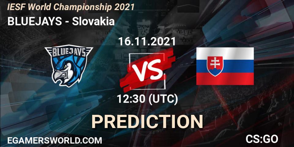 BLUEJAYS vs Team Slovakia: Match Prediction. 16.11.2021 at 12:45, Counter-Strike (CS2), IESF World Championship 2021