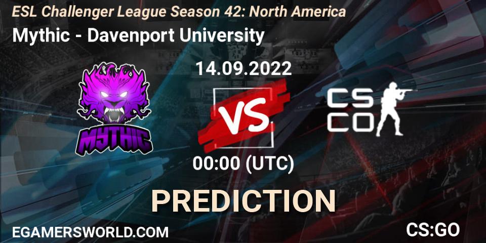 Mythic vs Davenport University: Match Prediction. 14.09.2022 at 00:00, Counter-Strike (CS2), ESL Challenger League Season 42: North America