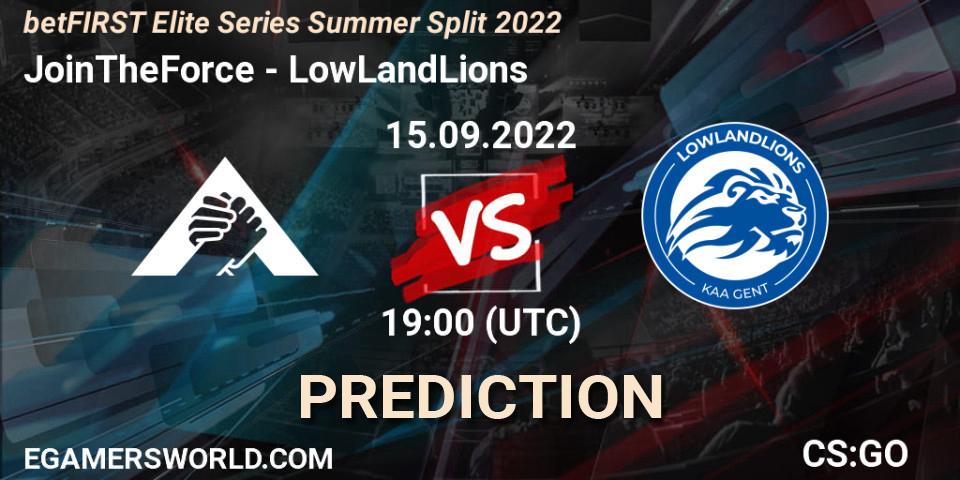 JoinTheForce vs LowLandLions: Match Prediction. 15.09.2022 at 19:20, Counter-Strike (CS2), betFIRST Elite Series Summer Split 2022