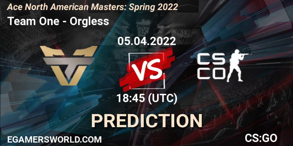 Team One vs Orgless: Match Prediction. 05.04.2022 at 18:45, Counter-Strike (CS2), Ace North American Masters: Spring 2022