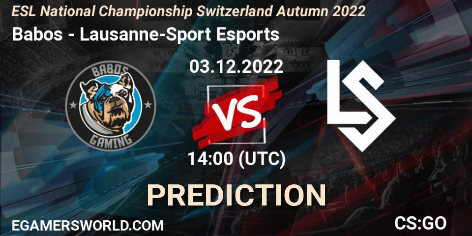 Babos vs Lausanne-Sport Esports: Match Prediction. 03.12.22, CS2 (CS:GO), ESL National Championship Switzerland Autumn 2022