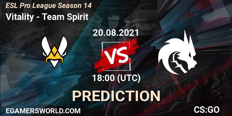 Vitality vs Team Spirit: Match Prediction. 20.08.2021 at 18:00, Counter-Strike (CS2), ESL Pro League Season 14