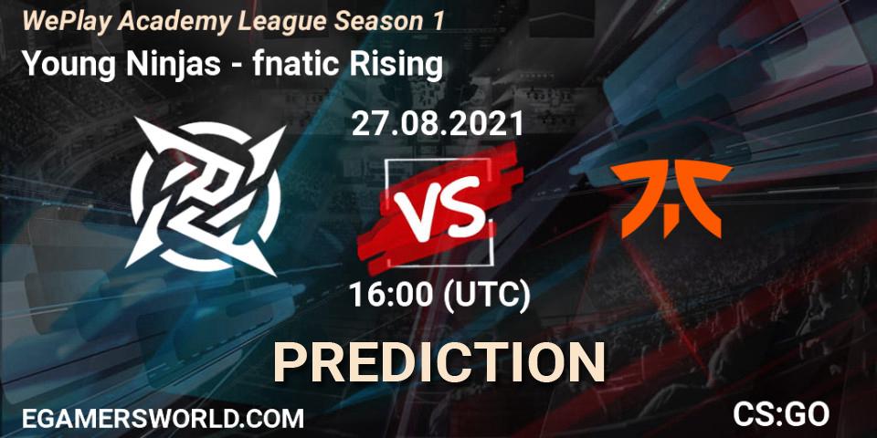 Young Ninjas vs fnatic Rising: Match Prediction. 27.08.2021 at 16:05, Counter-Strike (CS2), WePlay Academy League Season 1