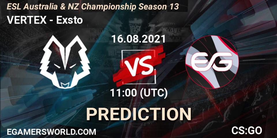 VERTEX vs Exsto: Match Prediction. 16.08.21, CS2 (CS:GO), ESL Australia & NZ Championship Season 13