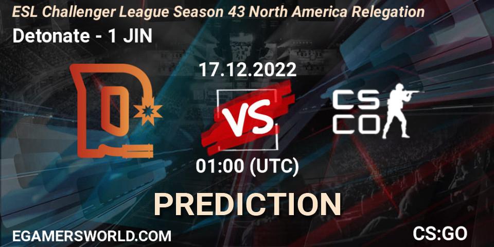 Detonate vs 1 JIN: Match Prediction. 17.12.22, CS2 (CS:GO), ESL Challenger League Season 43 North America Relegation