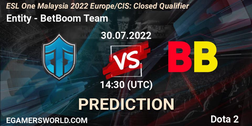 Entity vs BetBoom Team: Match Prediction. 30.07.2022 at 14:31, Dota 2, ESL One Malaysia 2022 Europe/CIS: Closed Qualifier
