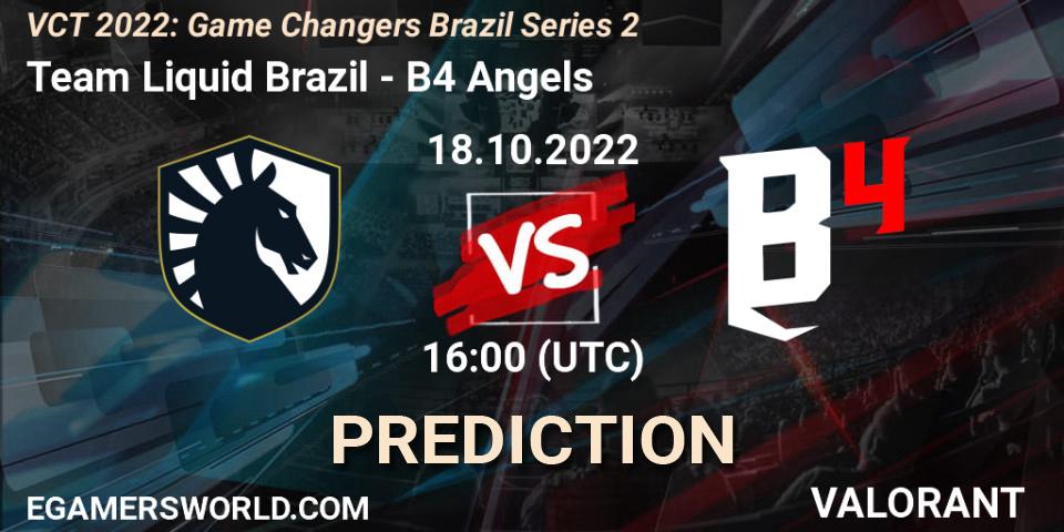 Team Liquid Brazil vs B4 Angels: Match Prediction. 18.10.2022 at 16:20, VALORANT, VCT 2022: Game Changers Brazil Series 2