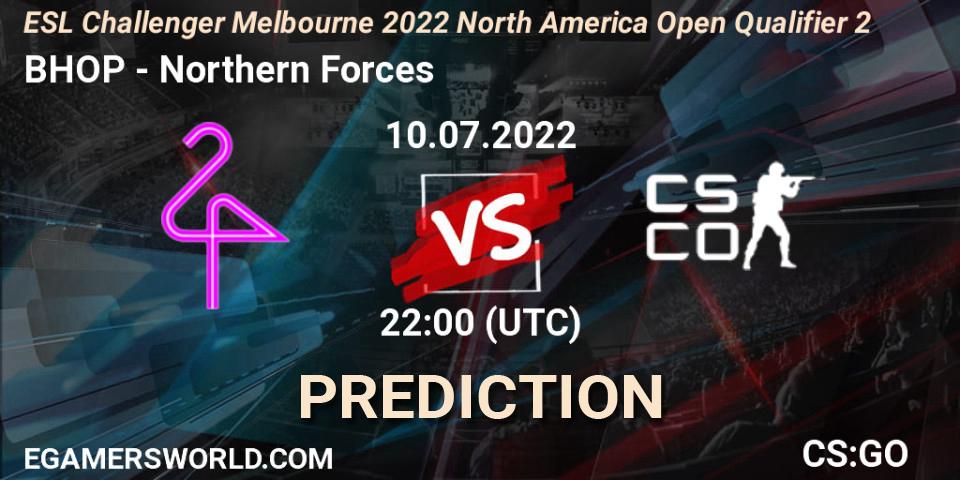 BHOP vs Northern Forces: Match Prediction. 10.07.2022 at 22:00, Counter-Strike (CS2), ESL Challenger Melbourne 2022 North America Open Qualifier 2