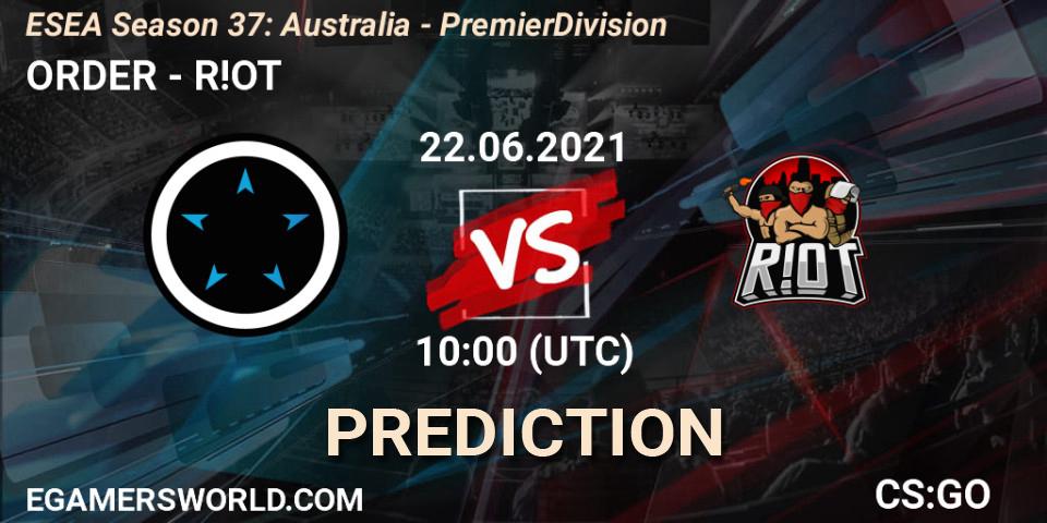 ORDER vs R!OT: Match Prediction. 22.06.21, CS2 (CS:GO), ESEA Season 37: Australia - Premier Division