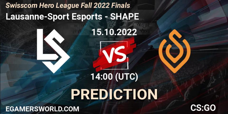 Lausanne-Sport Esports vs SHAPE: Match Prediction. 15.10.2022 at 14:00, Counter-Strike (CS2), Swisscom Hero League Fall 2022 Finals