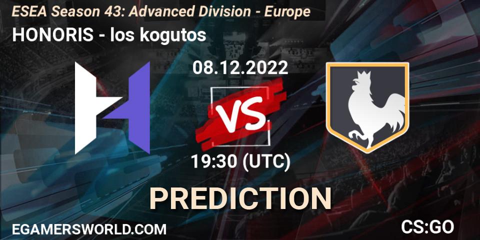 HONORIS vs los kogutos: Match Prediction. 08.12.22, CS2 (CS:GO), ESEA Season 43: Advanced Division - Europe