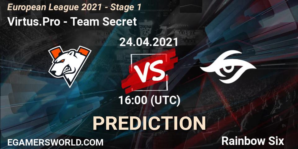 Virtus.Pro vs Team Secret: Match Prediction. 24.04.2021 at 16:30, Rainbow Six, European League 2021 - Stage 1