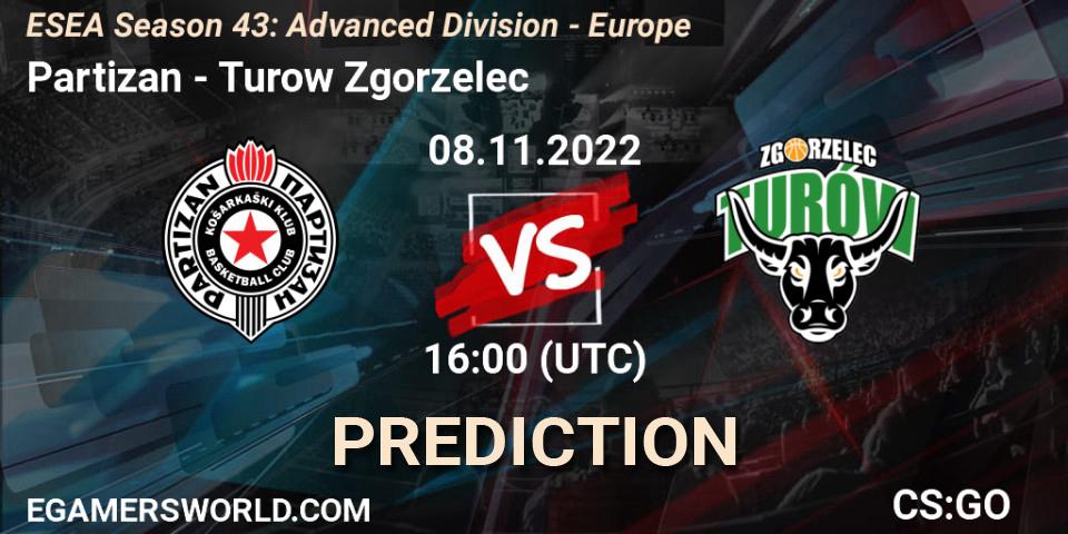 Partizan vs Turow Zgorzelec: Match Prediction. 08.11.2022 at 16:00, Counter-Strike (CS2), ESEA Season 43: Advanced Division - Europe