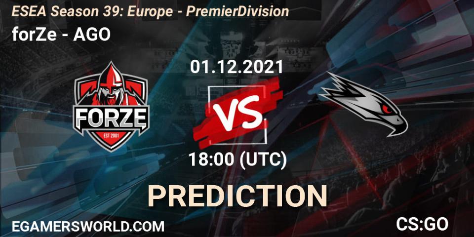 forZe vs AGO: Match Prediction. 01.12.2021 at 18:00, Counter-Strike (CS2), ESEA Season 39: Europe - Premier Division