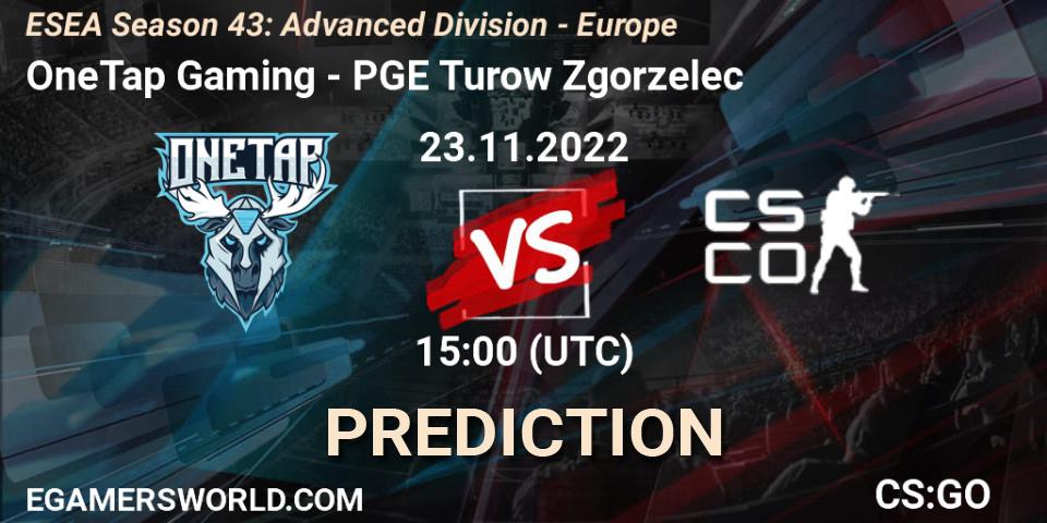 OneTap Gaming vs PGE Turow Zgorzelec: Match Prediction. 23.11.2022 at 15:00, Counter-Strike (CS2), ESEA Season 43: Advanced Division - Europe