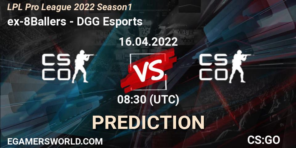 ex-8Ballers vs DGG Esports: Match Prediction. 16.04.2022 at 09:25, Counter-Strike (CS2), LPL Pro League 2022 Season 1