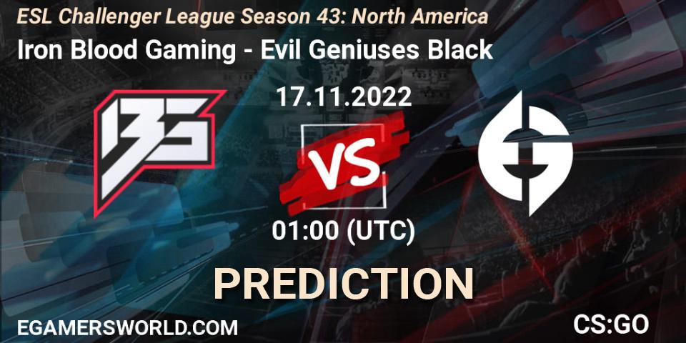 Iron Blood Gaming vs Evil Geniuses Black: Match Prediction. 29.11.22, CS2 (CS:GO), ESL Challenger League Season 43: North America