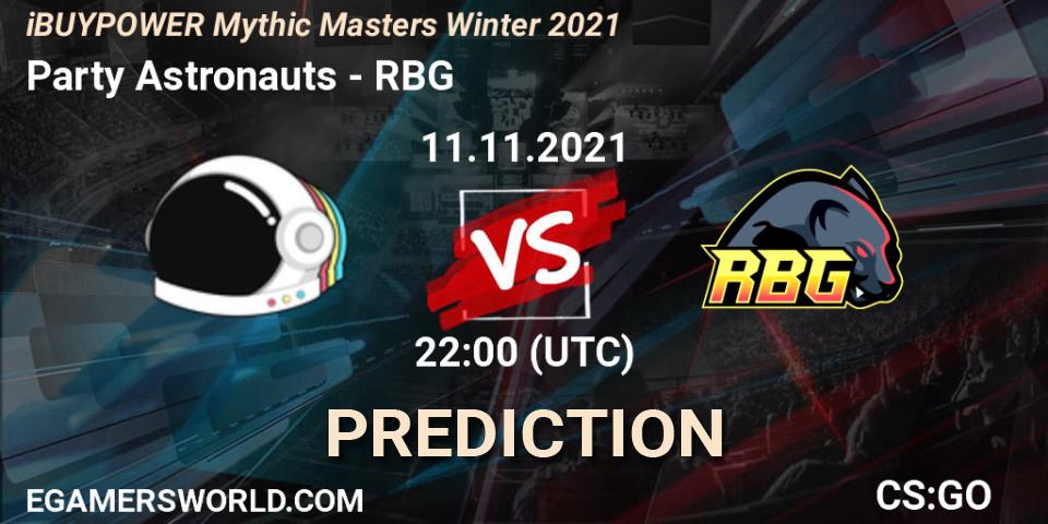 Party Astronauts vs RBG: Match Prediction. 11.11.2021 at 22:00, Counter-Strike (CS2), iBUYPOWER Mythic Masters Winter 2021
