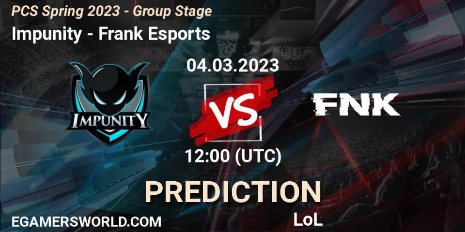 Impunity vs Frank Esports: Match Prediction. 11.02.2023 at 12:10, LoL, PCS Spring 2023 - Group Stage