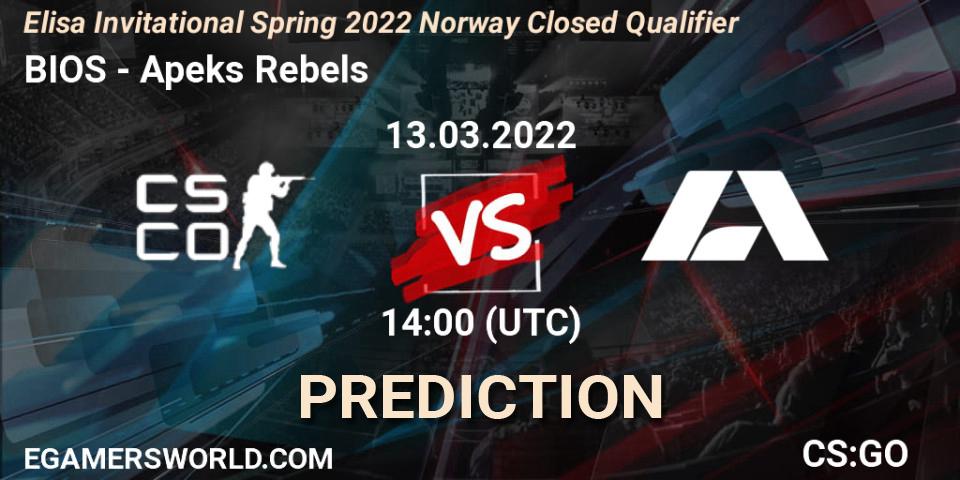 BIOS vs Apeks Rebels: Match Prediction. 13.03.2022 at 14:00, Counter-Strike (CS2), Elisa Invitational Spring 2022 Norway Closed Qualifier