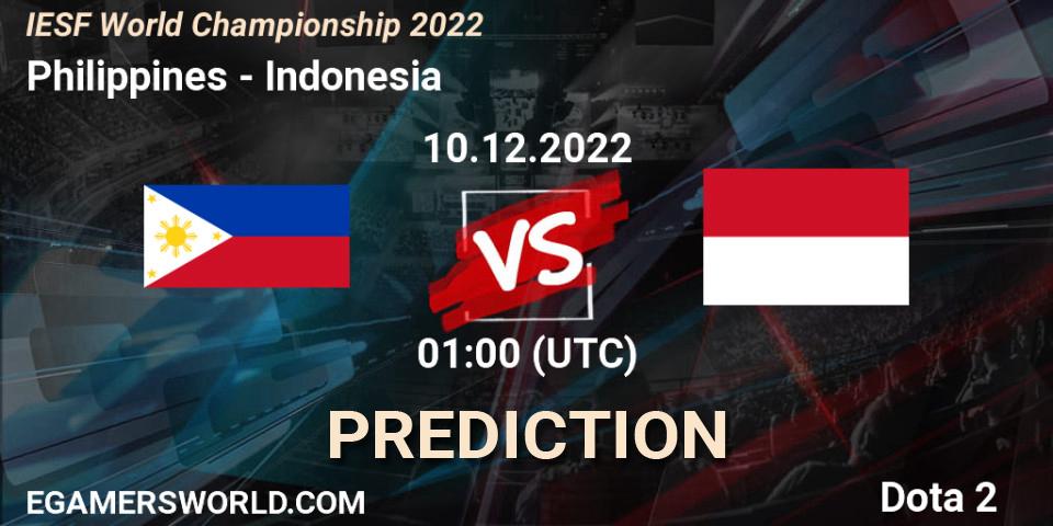 Philippines vs Indonesia: Match Prediction. 10.12.2022 at 01:26, Dota 2, IESF World Championship 2022 
