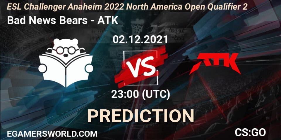 Bad News Bears vs ATK: Match Prediction. 02.12.2021 at 23:00, Counter-Strike (CS2), ESL Challenger Anaheim 2022 North America Open Qualifier 2