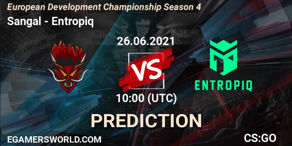 Sangal vs Entropiq: Match Prediction. 26.06.2021 at 10:00, Counter-Strike (CS2), European Development Championship Season 4