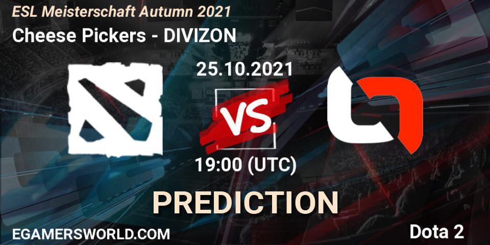 Cheese Pickers vs DIVIZON: Match Prediction. 25.10.2021 at 19:10, Dota 2, ESL Meisterschaft Autumn 2021