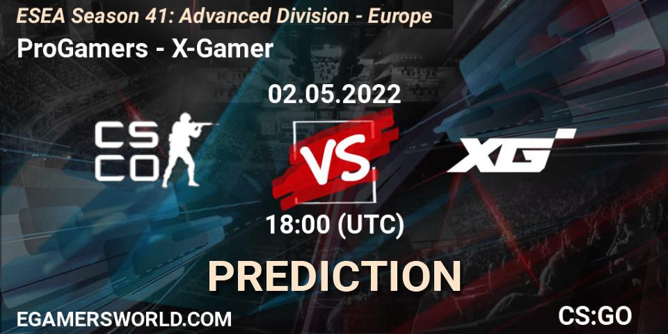 ProGamers vs X-Gamer: Match Prediction. 02.05.2022 at 18:00, Counter-Strike (CS2), ESEA Season 41: Advanced Division - Europe