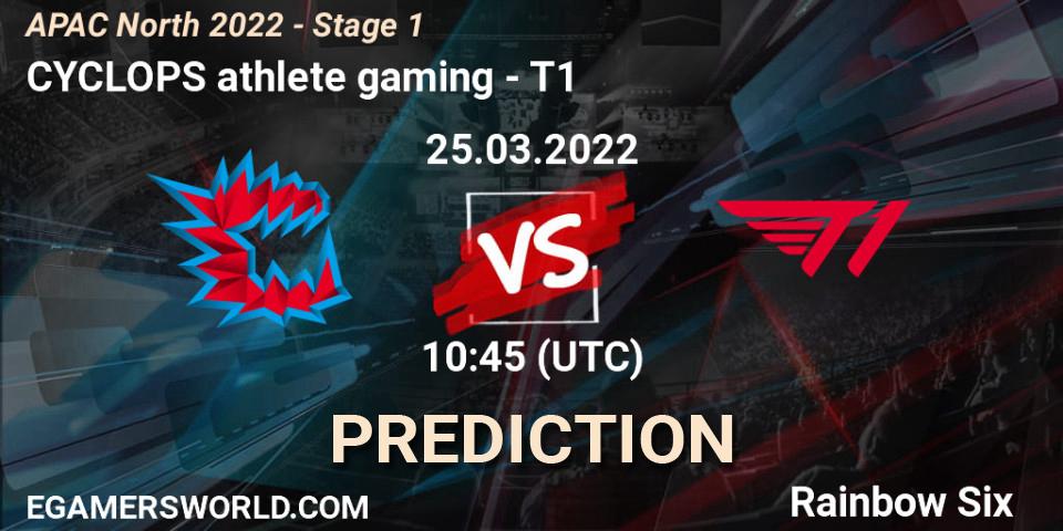 CYCLOPS athlete gaming vs T1: Match Prediction. 25.03.2022 at 10:45, Rainbow Six, APAC North 2022 - Stage 1