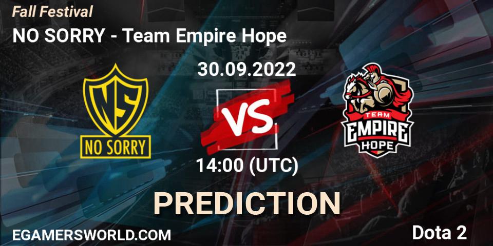 NO SORRY vs Team Empire Hope: Match Prediction. 30.09.22, Dota 2, Fall Festival